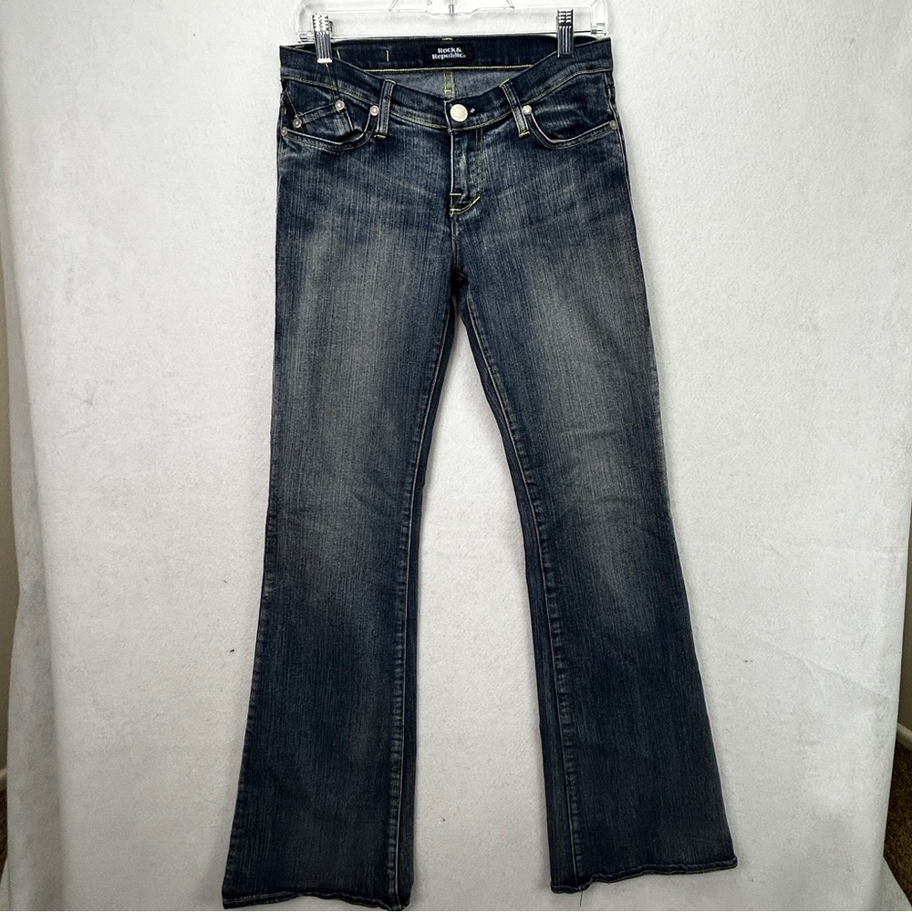 Rock & Republic Bootcut Embroidered PocketsY2K Size 27, Fits 30” Waist (733)
